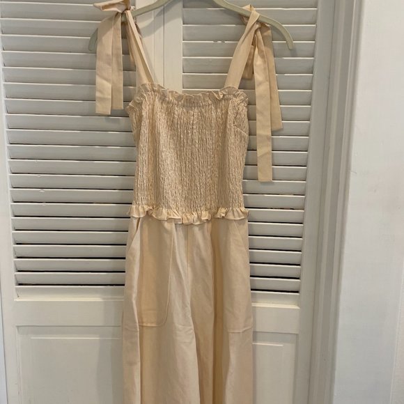 Rebecca Taylor Sleeveless Linen Smock Bow Jumpsuit - Picture 5 of 8